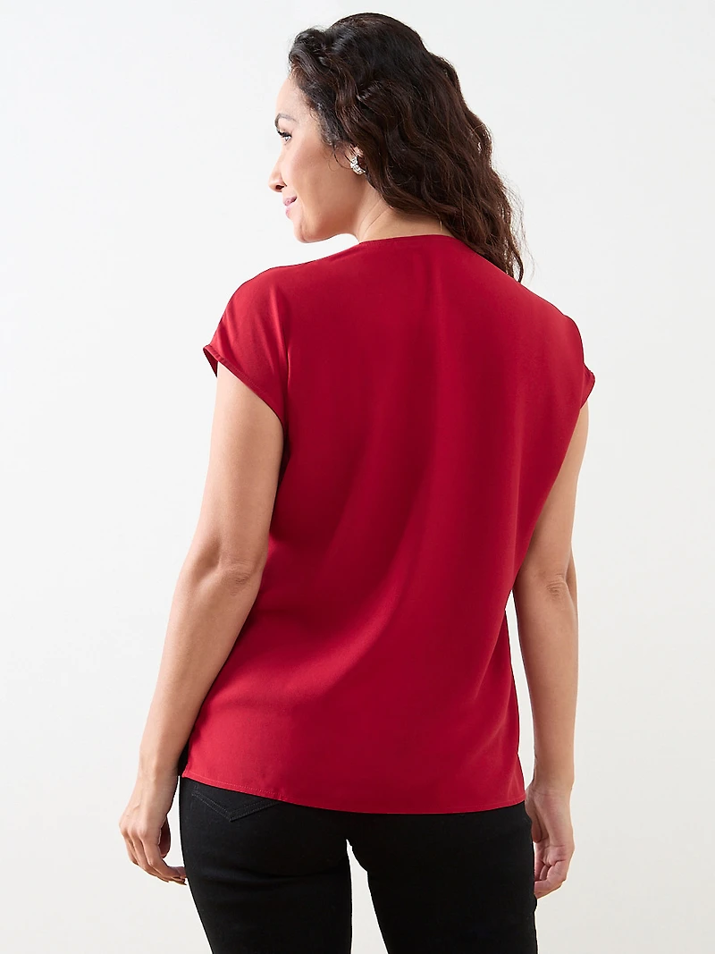 Petite V-Neck Rhinestone Trim Blouse