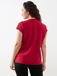 Petite V-Neck Rhinestone Trim Blouse