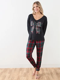 Plaid Bow Screen Print Pj Set