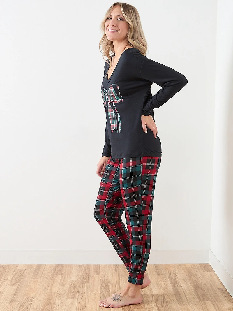 Plaid Bow Screen Print Pj Set