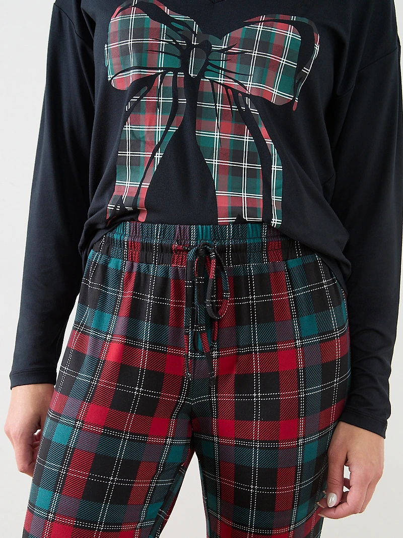 Plaid Bow Screen Print Pj Set