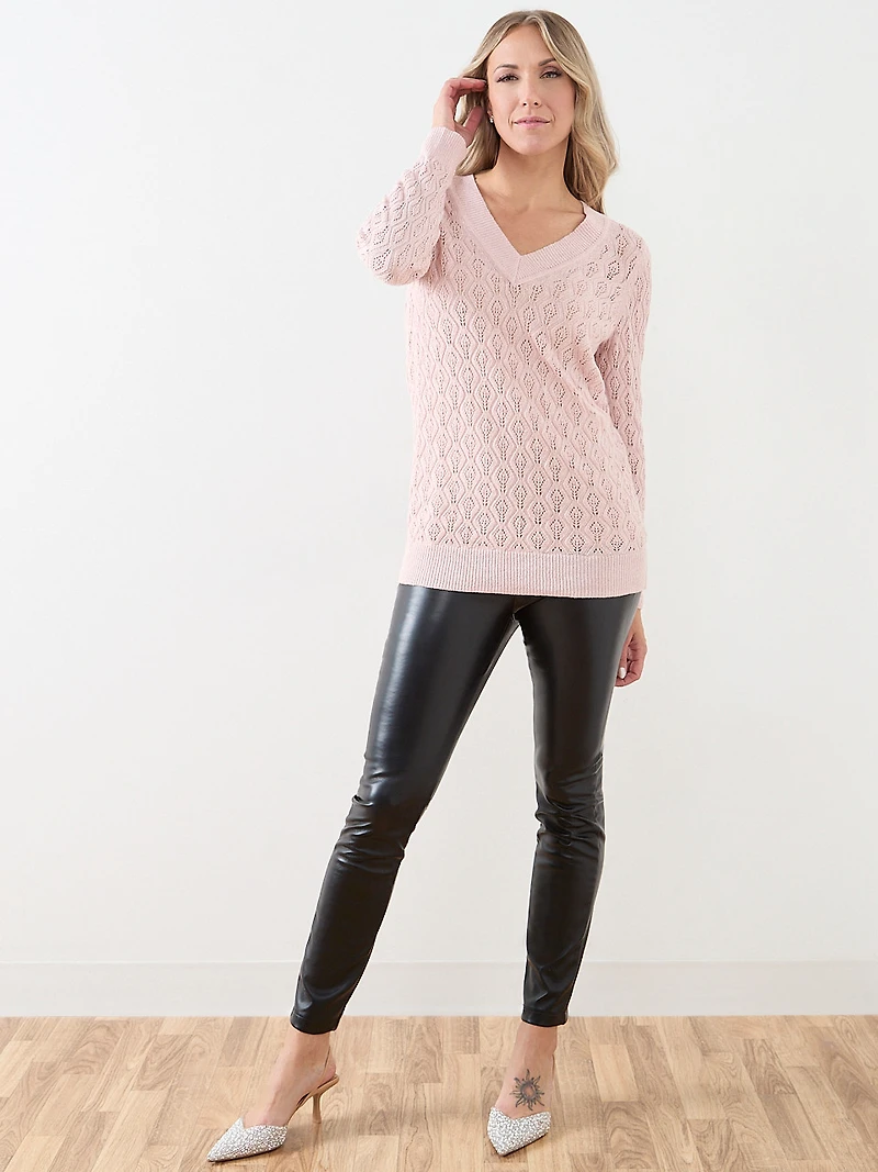 Pointelle V-Neck Sweater