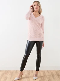 Pointelle V-Neck Sweater