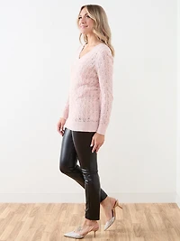 Pointelle V-Neck Sweater