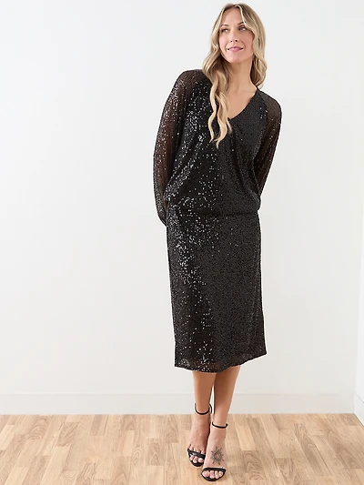 Sequin V-Neck Bubble Hem Blouse