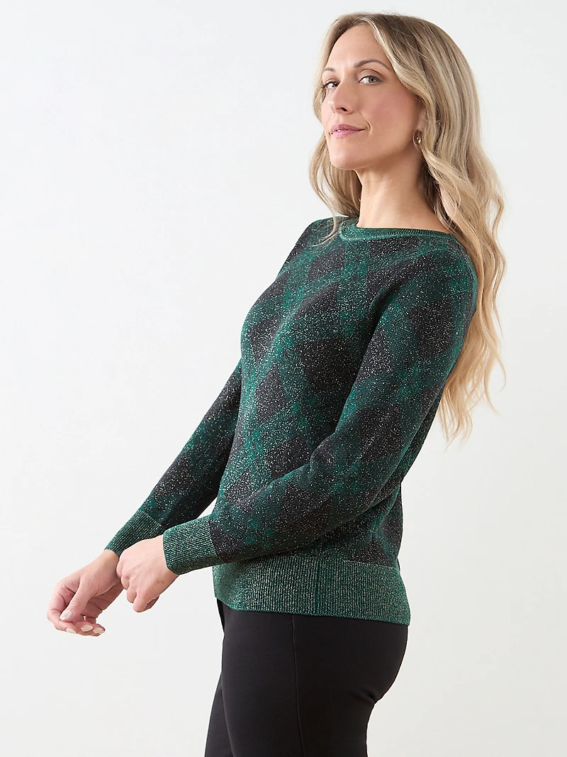 Shimmering Plaid Boatneck Sweater