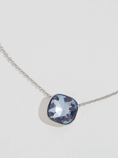 Short Silver Necklace with Genuine Crystal