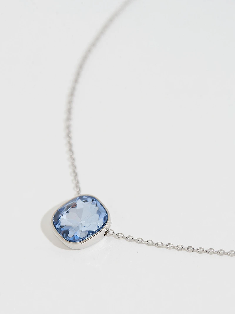 Short Silver Necklace with Genuine Crystal