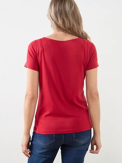 Short Sleeve Holiday Tee with Wine Glass Print