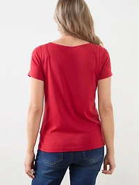 Short Sleeve Holiday Tee with Wine Glass Print