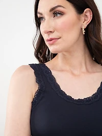 Stretch-Cotton Tank with Lace Trim in Navy