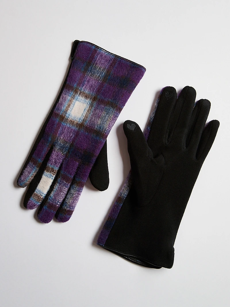 Amethyst Cloth Plaid Detail Gloves