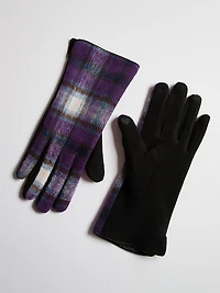 Amethyst Cloth Plaid Detail Gloves