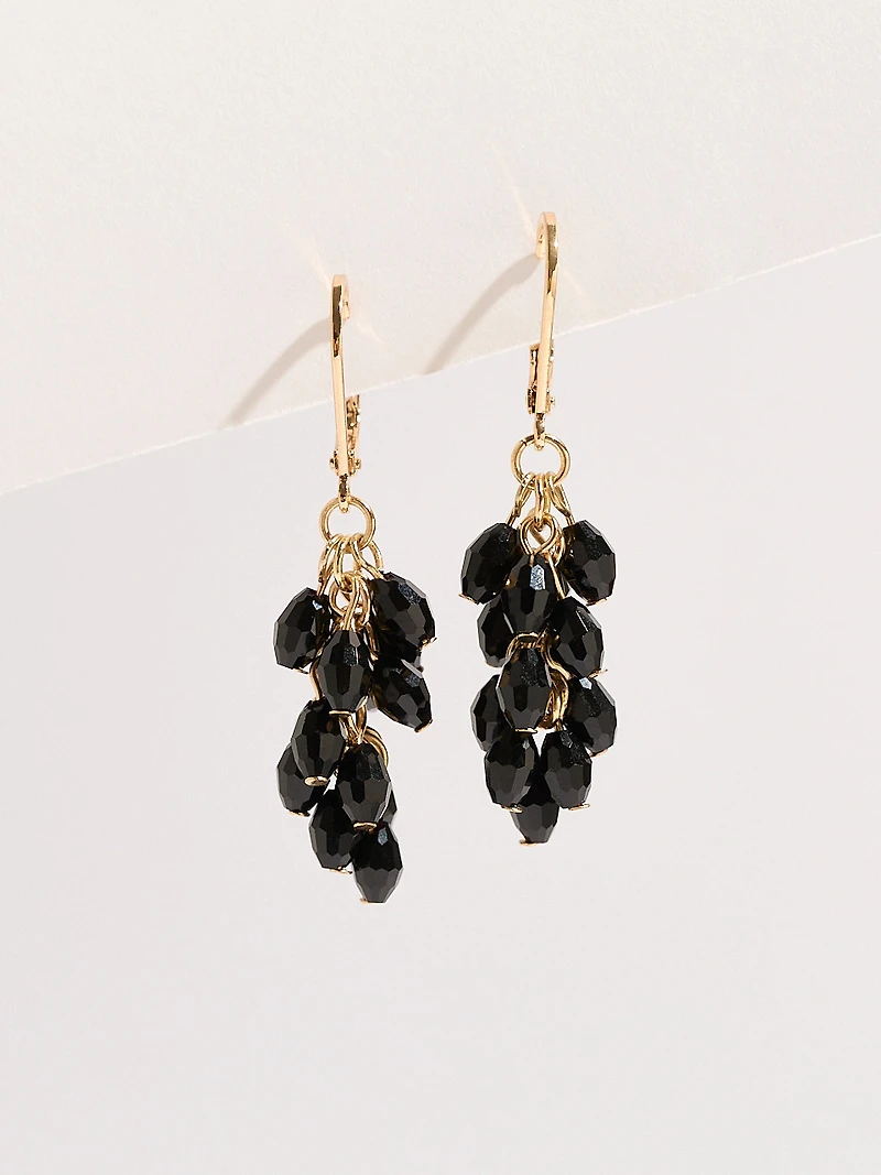Black Cluster-Bead Gold Earrings