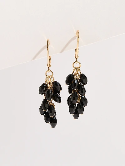 Black Cluster-Bead Gold Earrings