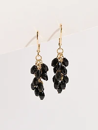Black Cluster-Bead Gold Earrings