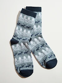 Blue Deer/Tree Crew Socks