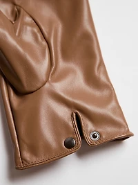 Camel Vegan Leather Bow Detail Gloves