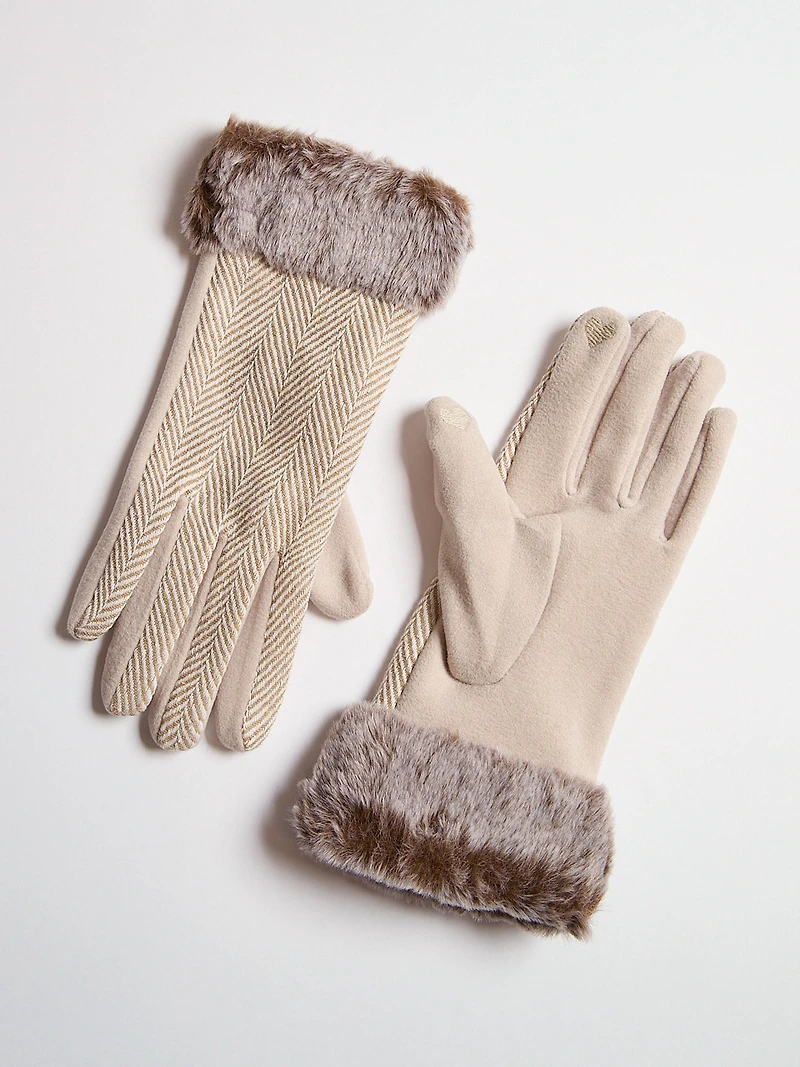 Camel/Ivory Cloth Herringbone Detail Gloves