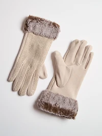 Camel/Ivory Cloth Herringbone Detail Gloves