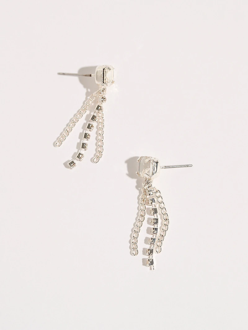 Crystal and Silver Chain Drop Earrings