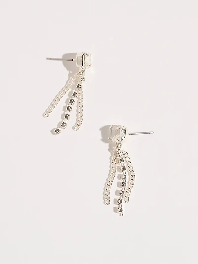 Crystal and Silver Chain Drop Earrings