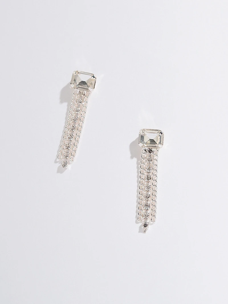 Crystal and Silver Chain Drop Earrings