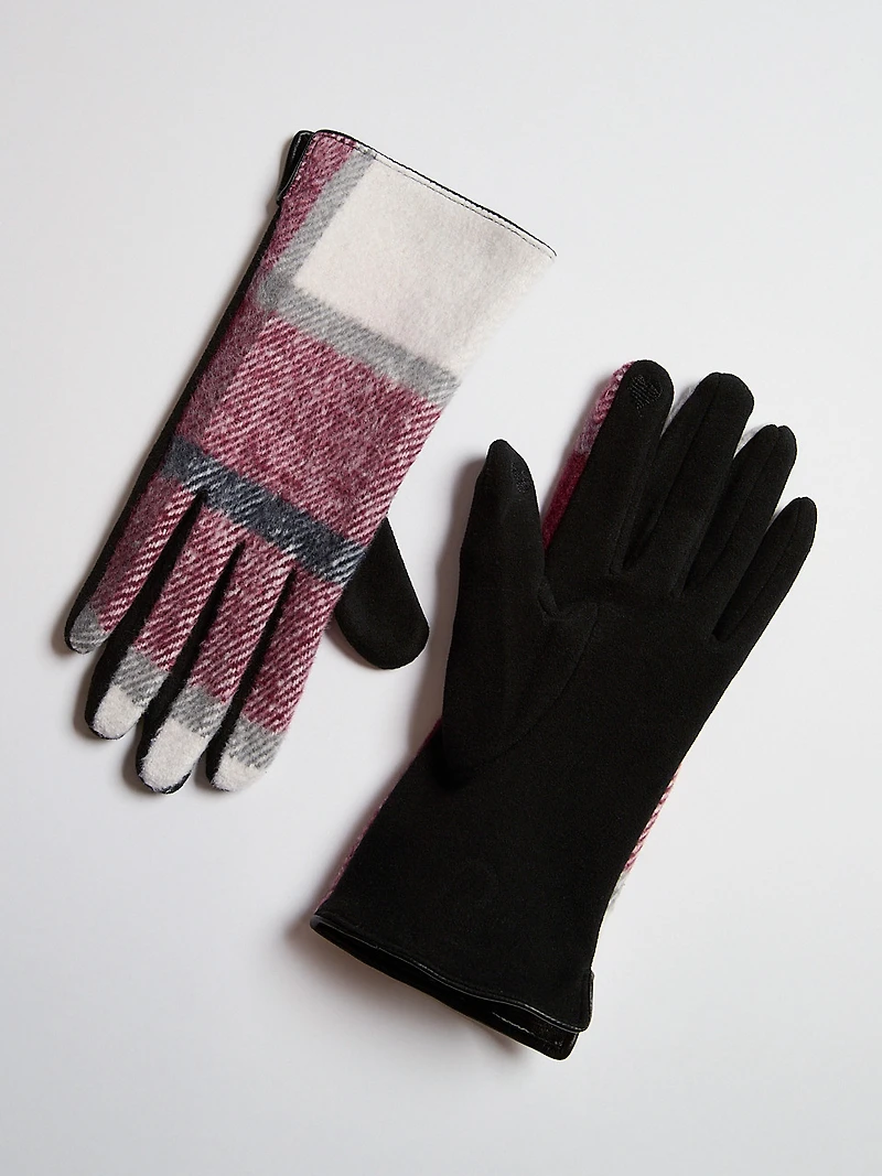 Deep Ruby Cloth Plaid Detail Gloves