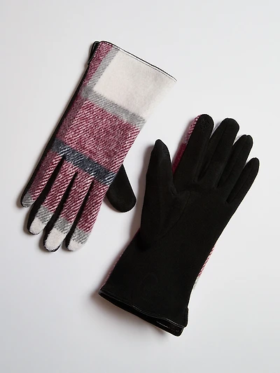 Deep Ruby Cloth Plaid Detail Gloves