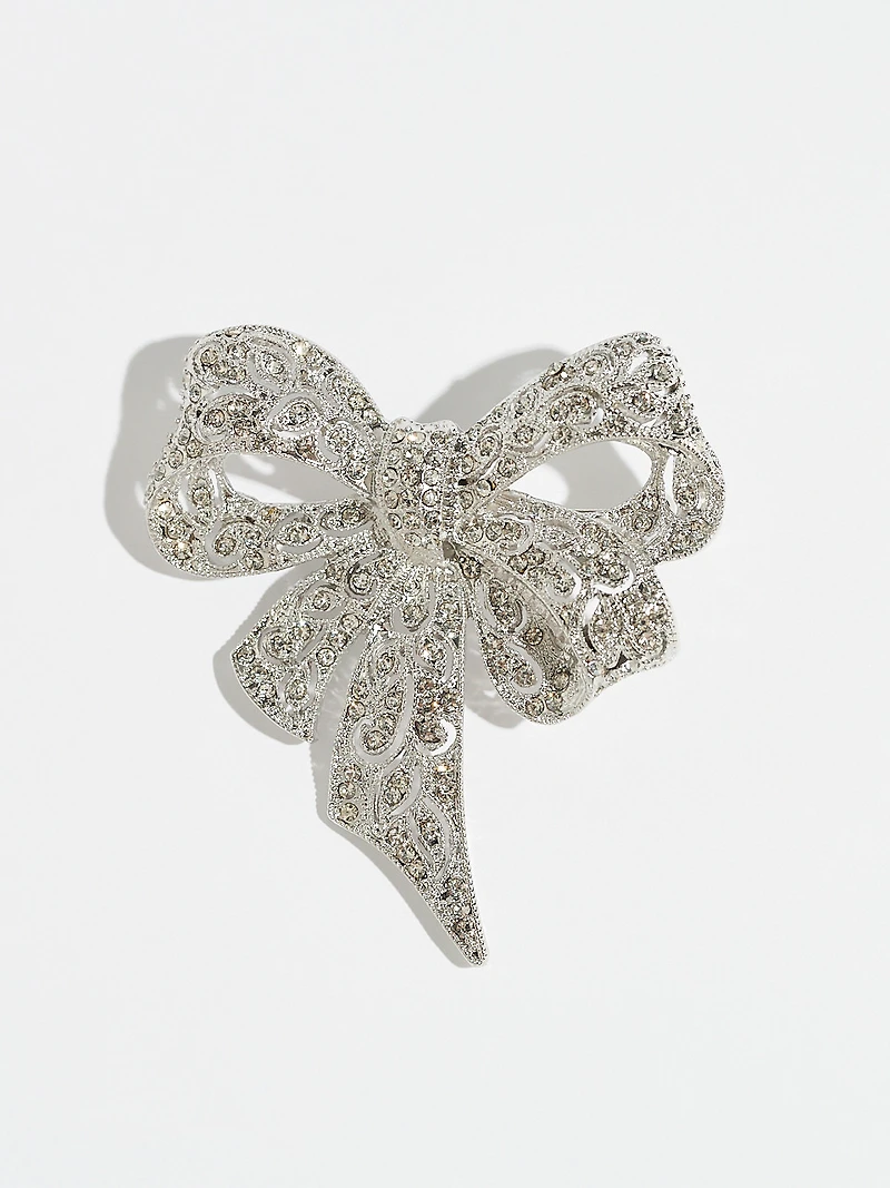 Exquisite Silver Crystal Bow Brooch