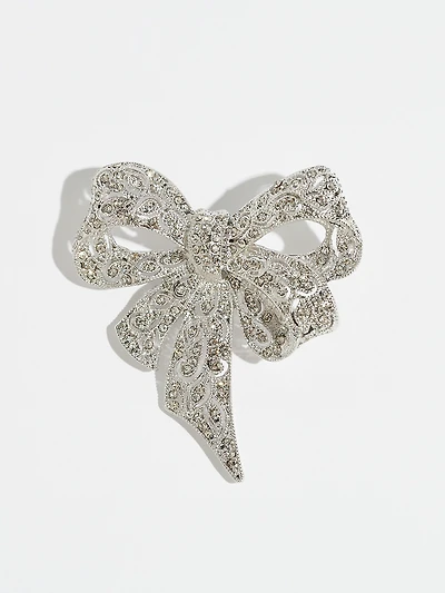 Exquisite Silver Crystal Bow Brooch