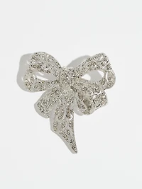 Exquisite Silver Crystal Bow Brooch