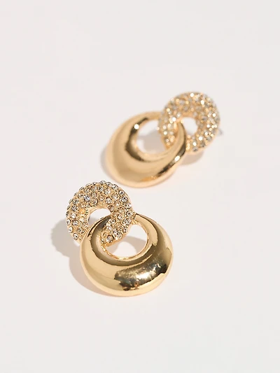 Gold and Crystal-Pave Earrings