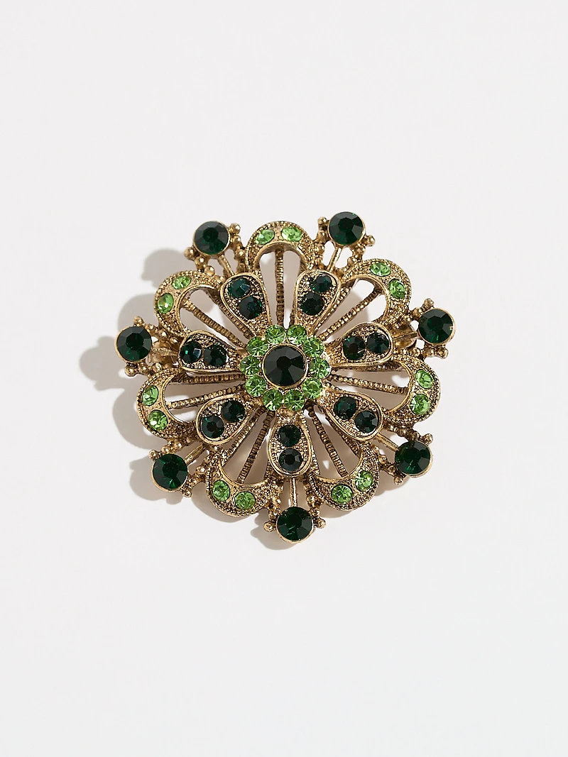 Gold and Green Gem Round Brooch