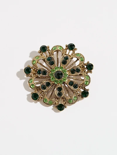 Gold and Green Gem Round Brooch
