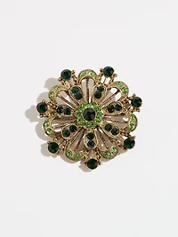 Gold and Green Gem Round Brooch