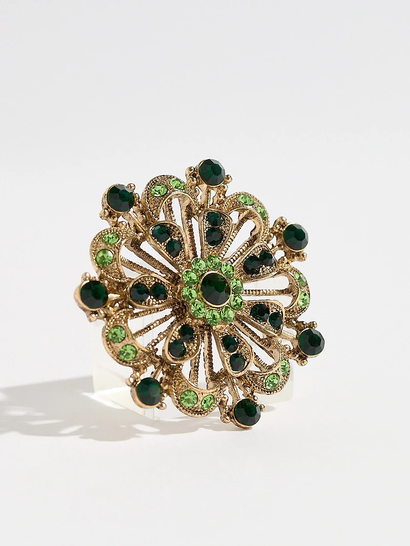 Gold and Green Gem Round Brooch