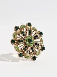 Gold and Green Gem Round Brooch