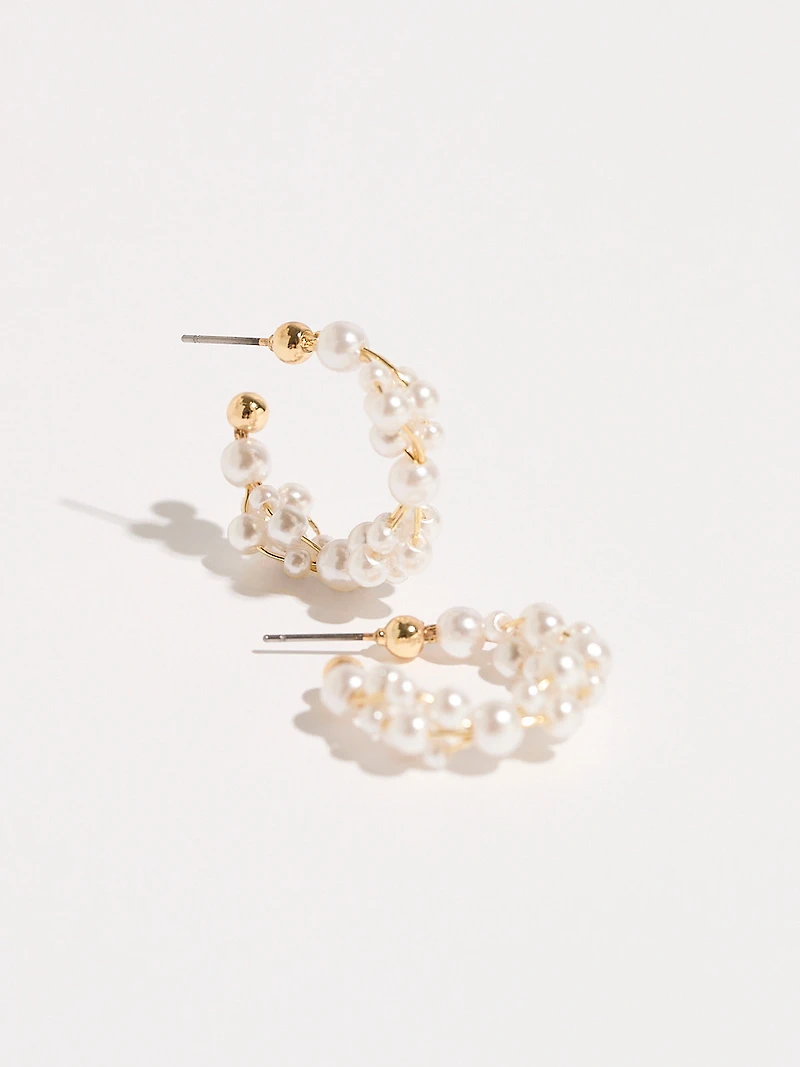 Gold and White Pearl Hoop Earrings