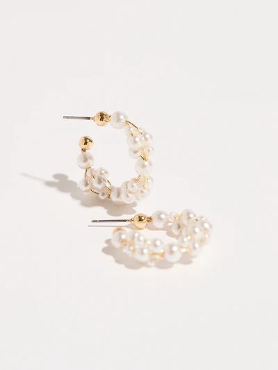 Gold and White Pearl Hoop Earrings
