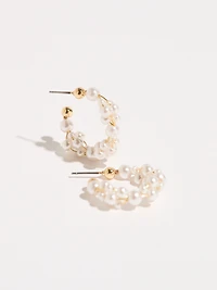 Gold and White Pearl Hoop Earrings