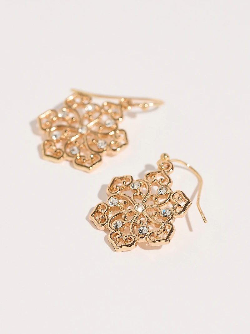 Gold Crystal Snowflake Earrings