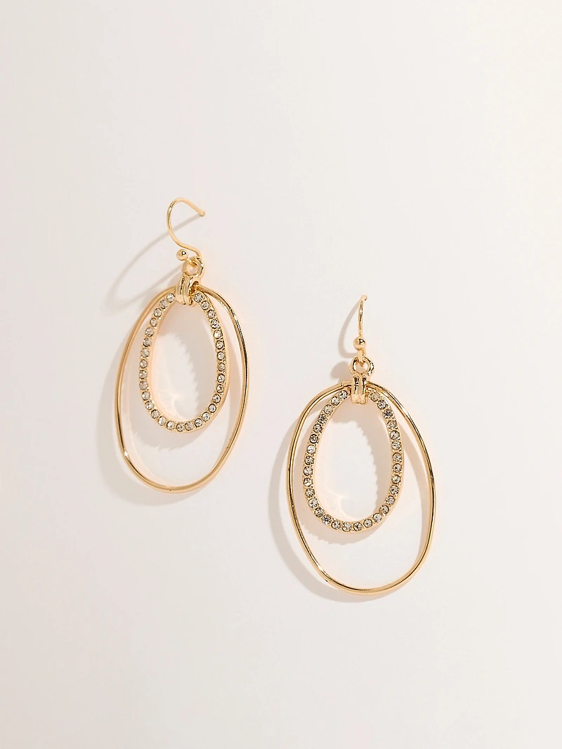 Gold Ovals with Crystals Drop Earrings