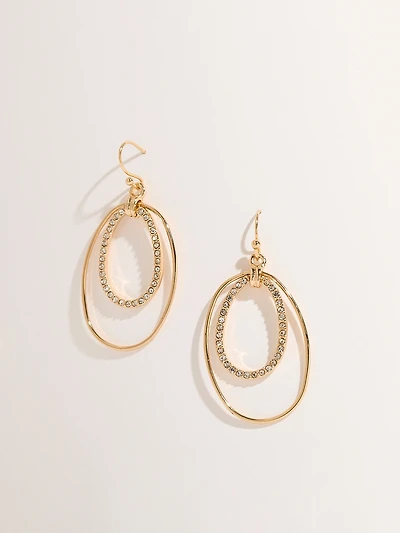 Gold Ovals with Crystals Drop Earrings