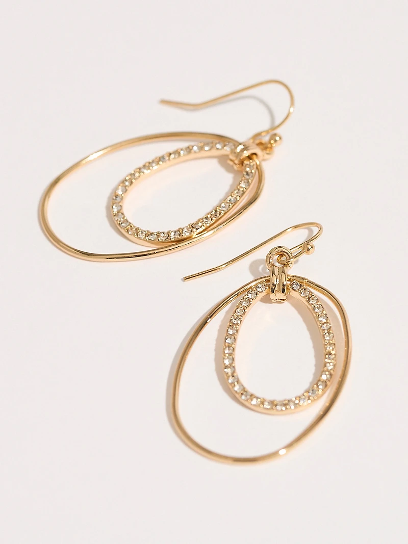 Gold Ovals with Crystals Drop Earrings