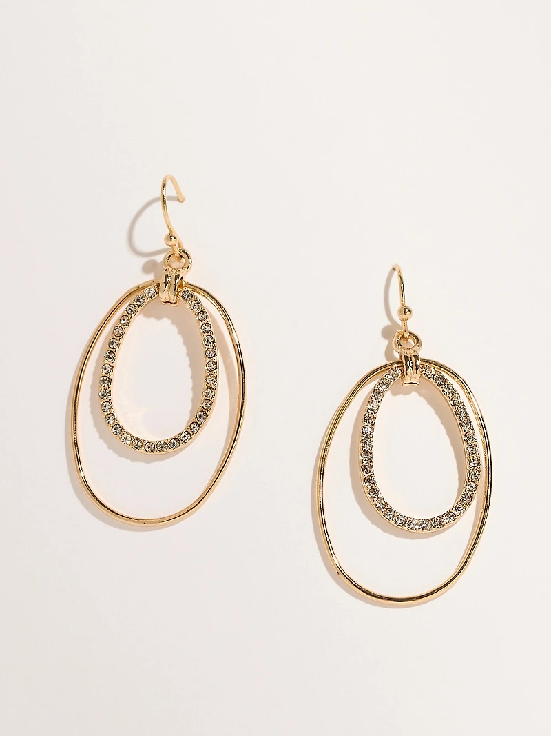 Gold Ovals with Crystals Drop Earrings