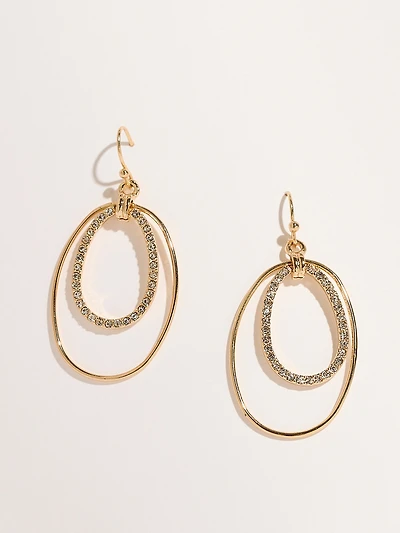 Gold Ovals with Crystals Drop Earrings