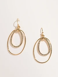 Gold Ovals with Crystals Drop Earrings