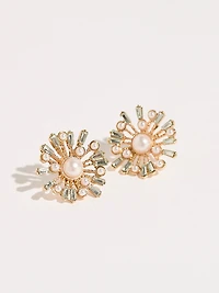 Gold, Pearl, and Crystal Burst Earrings