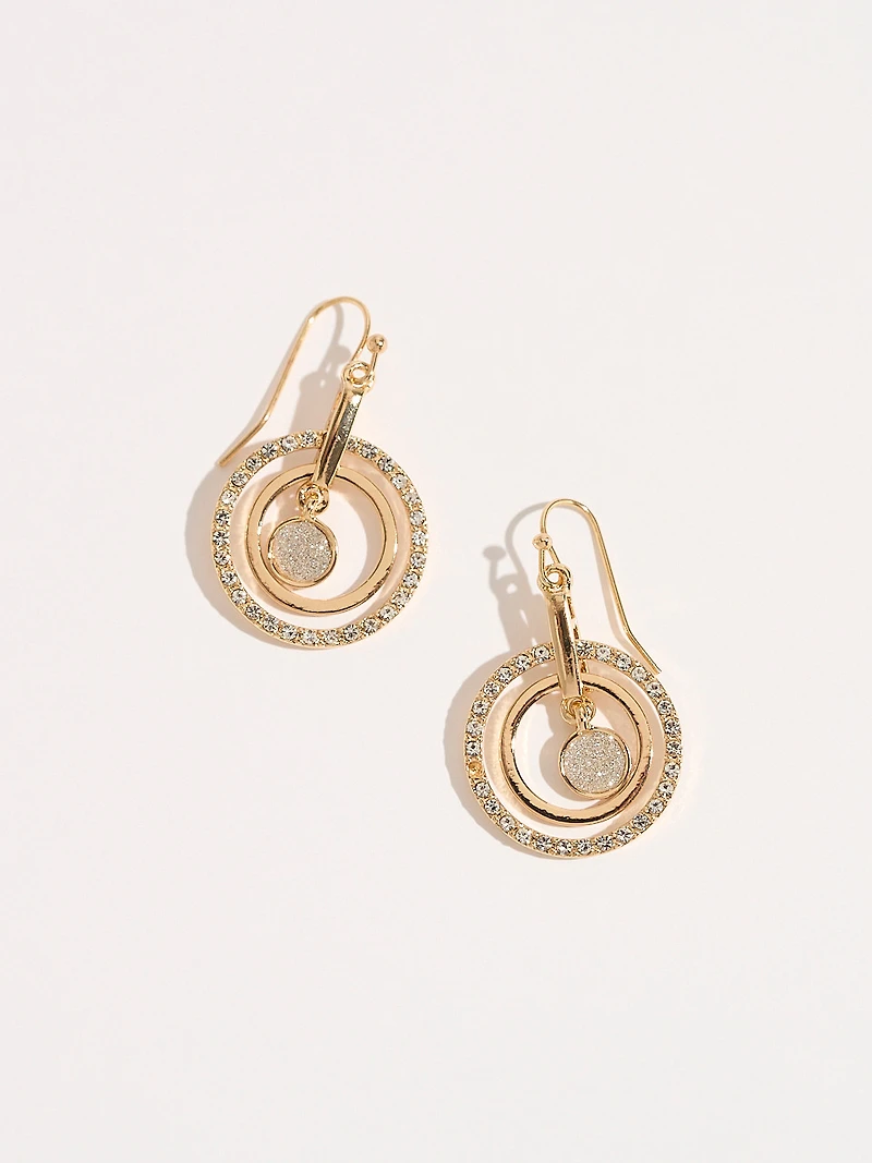 Gold Round Circles with Crystals Earrings